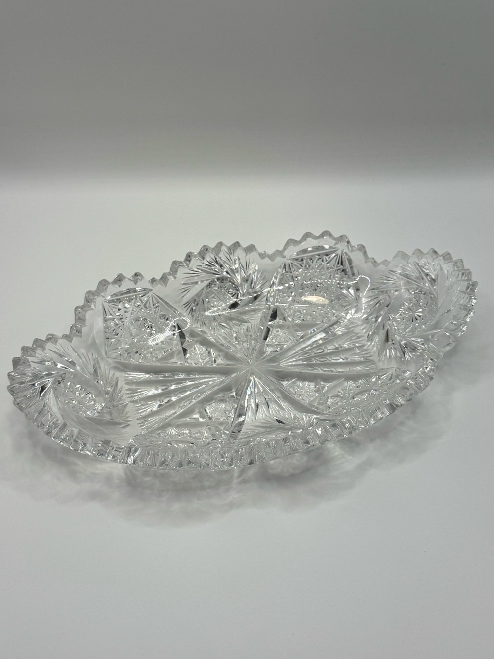 Antique American Brilliant Period Cut Glass Crystal Oval Bowl/Dish